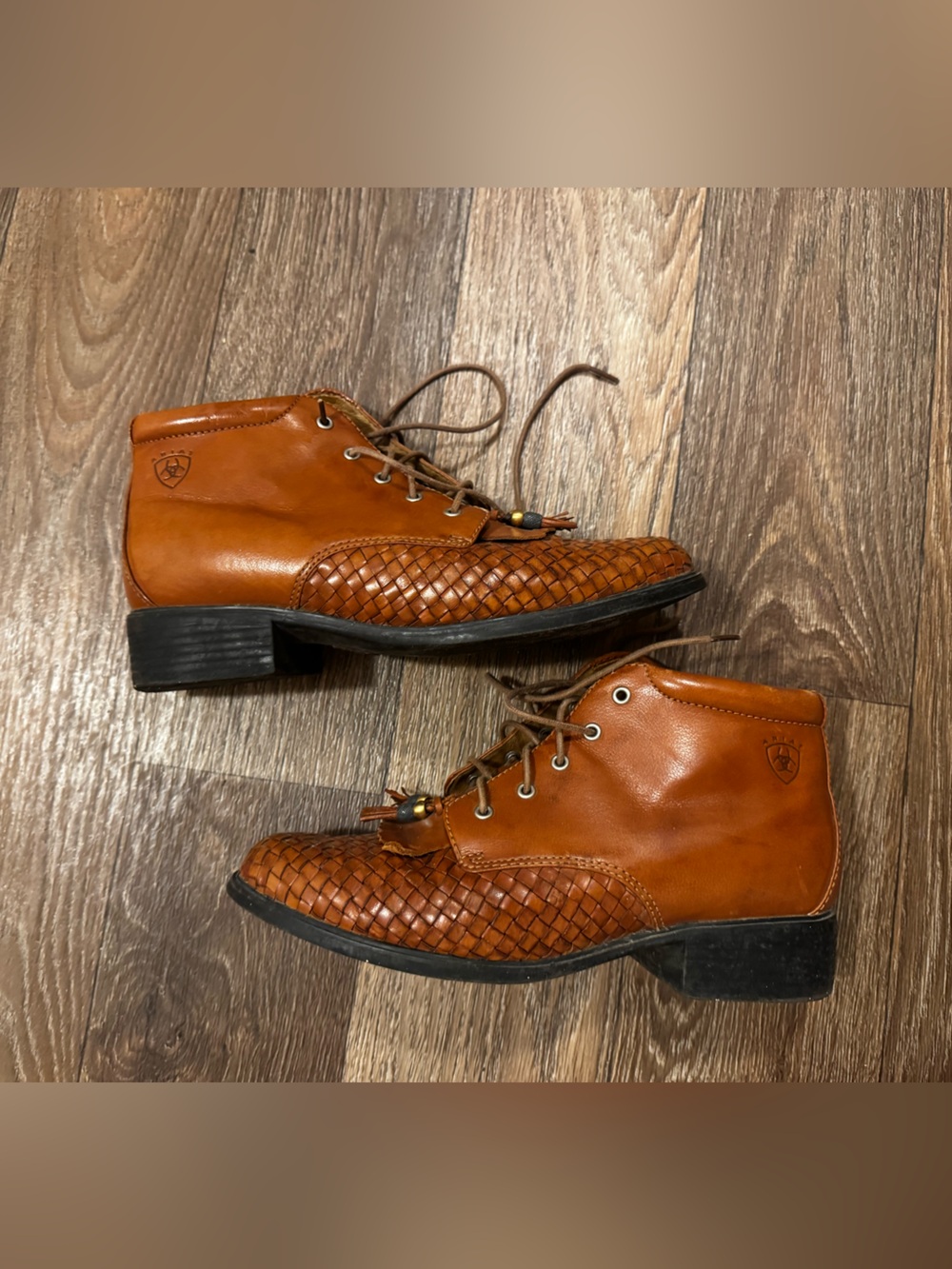 Ariat Woven Leather Ankle Boots in Cognac Brown
